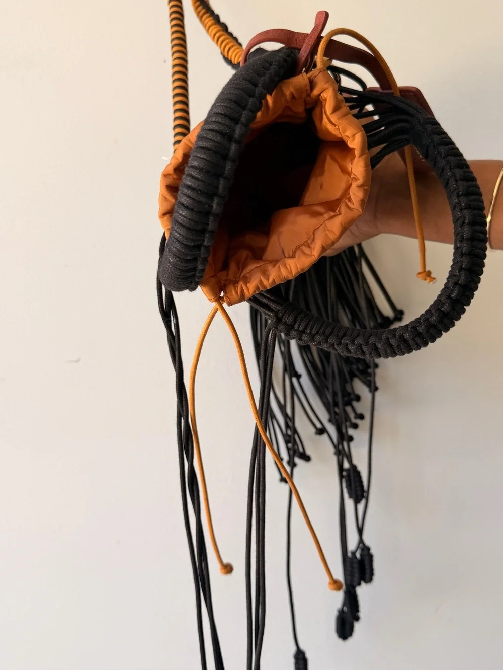 Poppy Lissiman Braided Fringe Crossbody Bag - Black and Brown